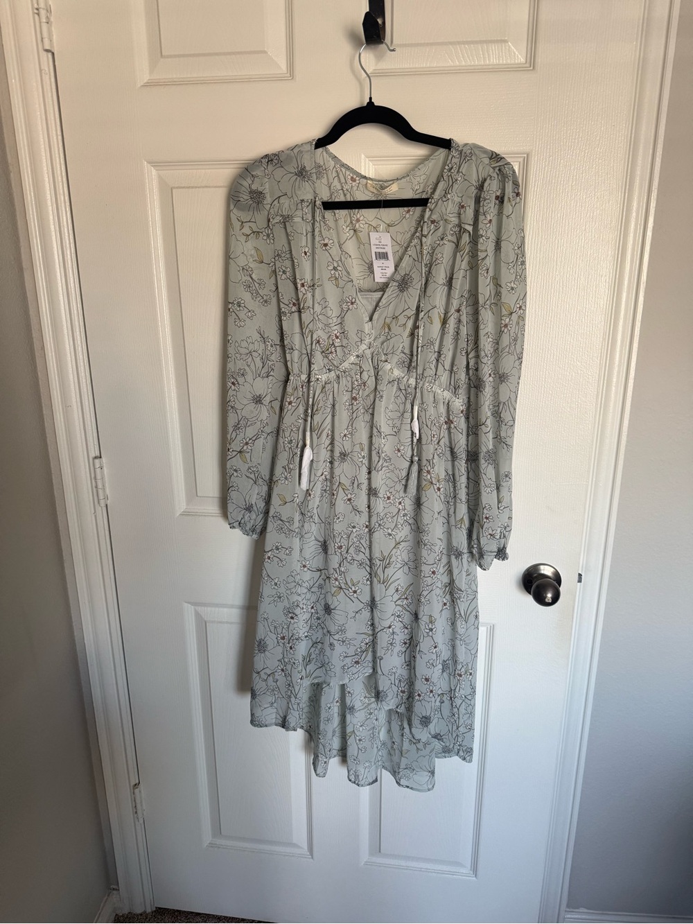 Love Stitch Sage Green Floral Long Sleeve Midi Dress